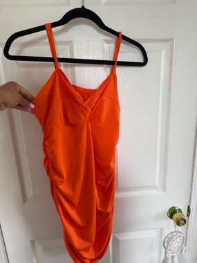 SHEIN Orange Backless Ruched Mini Dress